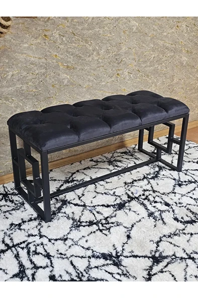 Siyah Boyalı İçi Kareli Diktörtgen 100 cm x 40 cm Oturak Puf - Bench - Makyaj Oturağı - Oturak Füme Renk 100 x 40 Boyut/Ebat ürün görseli 1