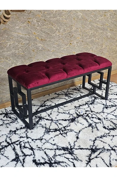 Siyah Boyalı İçi Kareli Diktörtgen 100 cm x 40 cm Oturak Puf - Bench - Makyaj Oturağı - Oturak Bordo Renk 100 x 40 Boyut/Ebat ürün görseli 1