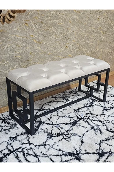 Siyah Boyalı İçi Kareli Diktörtgen 100 cm x 40 cm Oturak Puf - Bench - Makyaj Oturağı - Oturak Krem Renk 100 x 40 Boyut/Ebat ürün görseli 1