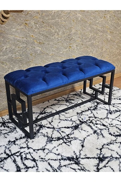 Siyah Boyalı İçi Kareli Diktörtgen 100 cm x 40 cm Oturak Puf - Bench - Makyaj Oturağı - Oturak Mavi Renk 100 x 40 Boyut/Ebat ürün görseli 1