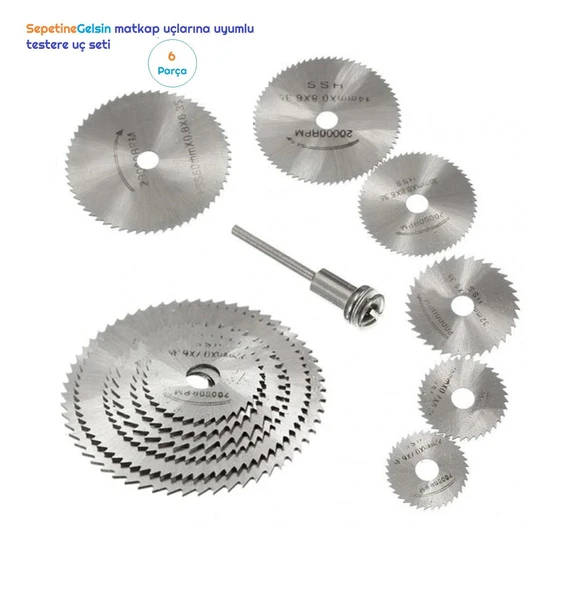Sepetinegelsin Metal 6 Parça Mini Matkap Ucu Ahşap Kesme Yuvarlak Çelik Bıçak Disk Testere Seti Kiti ürün görseli 1