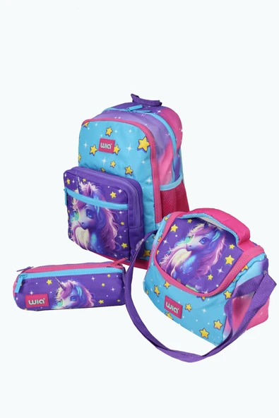 WIA SW019 Unicorn - 3' Lü Okul Çantası Seti - Sırt Ve Beslenme Çantası + Kalemlik ürün görseli 1