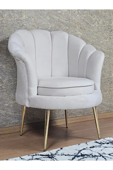 Tekli İstiridye Gold Kaplama Sivriltme Ayak Çay Seti Koltuk Tekli Berjer , Balkon, Salon, Ofis Krem Renk 47 x 47 Boyut/Ebat ürün görseli 1