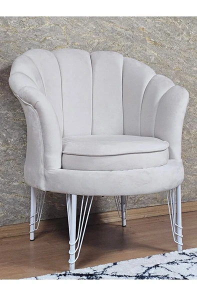 Tekli İstiridye Beyaz Boyalı Telli Ayak Çay Seti Koltuk Tekli Berjer , Balkon, Salon, Ofis Krem Renk 47 x 47 Boyut/Ebat ürün görseli 1