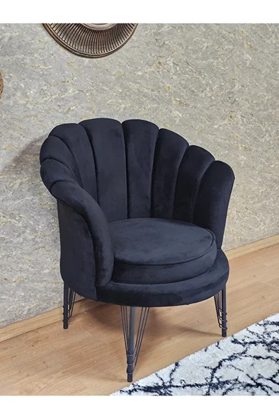 Tekli İstiridye Siyah Boyalı Telli Ayak Çay Seti Koltuk Tekli Berjer , Balkon, Salon, Ofis Siyah Renk 47 x 47 Boyut/Ebat ürün görseli 1