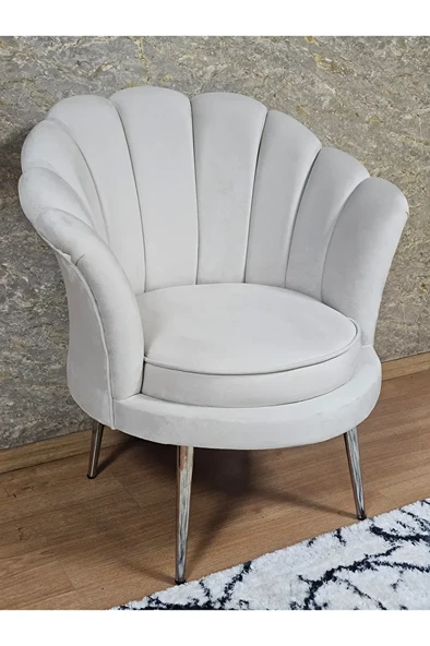 Tekli İstiridye Krom Kaplama Sivriltme Ayak Çay Seti Koltuk Tekli Berjer , Balkon, Salon, Ofis Krem Renk 47 x 47 Boyut/Ebat ürün görseli 1