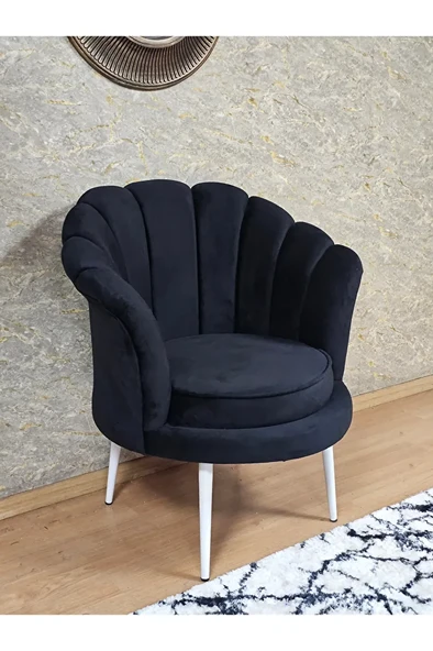 Tekli İstiridye Beyaz Boyalı Sivriltme Ayak Çay Seti Koltuk Tekli Berjer , Balkon, Salon, Ofis Siyah Renk 47 x 47 Boyut/Ebat ürün görseli 1