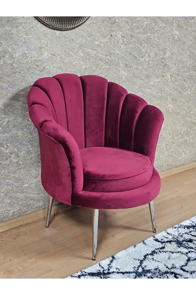 Tekli İstiridye Krom Kaplama Sivriltme Ayak Çay Seti Koltuk Tekli Berjer , Balkon, Salon, Ofis Bordo Renk 47 x 47 Boyut/Ebat ürün görseli 1