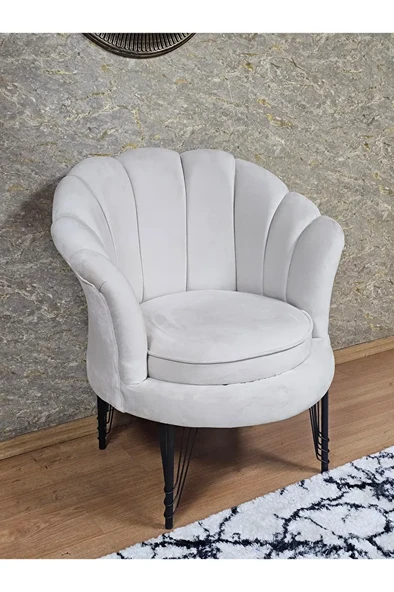 Tekli İstiridye Siyah Boyalı Telli Ayak Çay Seti Koltuk Tekli Berjer , Balkon, Salon, Ofis Krem Renk 47 x 47 Boyut/Ebat ürün görseli 1