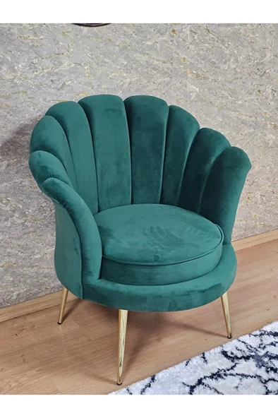 Tekli İstiridye Gold Kaplama Sivriltme Ayak Çay Seti Koltuk Tekli Berjer , Balkon, Salon, Ofis Yeşil Renk 47 x 47 Boyut/Ebat ürün görseli 1