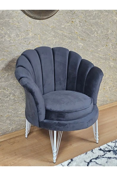 Tekli İstiridye Beyaz Boyalı Telli Ayak Çay Seti Koltuk Tekli Berjer , Balkon, Salon, Ofis Füme Renk 47 x 47 Boyut/Ebat ürün görseli 1