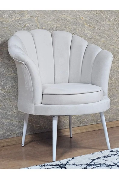 Tekli İstiridye Beyaz Boyalı Sivriltme Ayak Çay Seti Koltuk Tekli Berjer , Balkon, Salon, Ofis Krem Renk 47 x 47 Boyut/Ebat ürün görseli 1