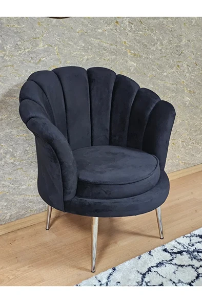 Tekli İstiridye Krom Kaplama Sivriltme Ayak Çay Seti Koltuk Tekli Berjer , Balkon, Salon, Ofis Siyah Renk 47 x 47 Boyut/Ebat ürün görseli 1