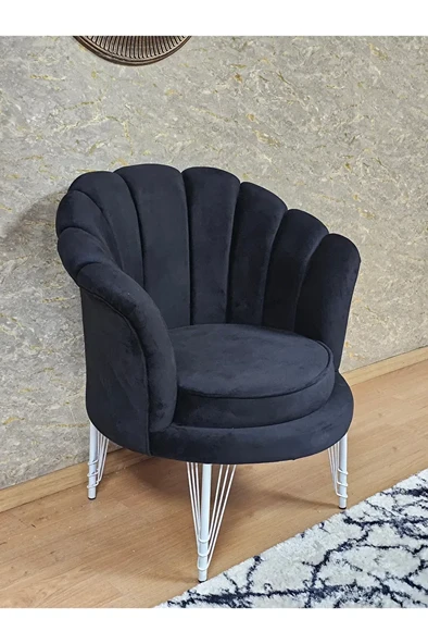 Tekli İstiridye Beyaz Boyalı Telli Ayak Çay Seti Koltuk Tekli Berjer , Balkon, Salon, Ofis Siyah Renk 47 x 47 Boyut/Ebat ürün görseli 1
