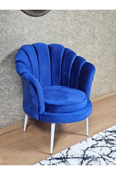 Tekli İstiridye Beyaz Boyalı Sivriltme Ayak Çay Seti Koltuk Tekli Berjer , Balkon, Salon, Ofis Mavi Renk 47 x 47 Boyut/Ebat ürün görseli 1