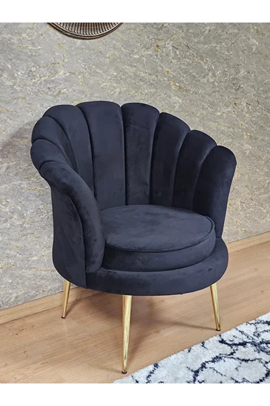 Tekli İstiridye Gold Kaplama Sivriltme Ayak Çay Seti Koltuk Tekli Berjer , Balkon, Salon, Ofis Siyah Renk 47 x 47 Boyut/Ebat ürün görseli 1