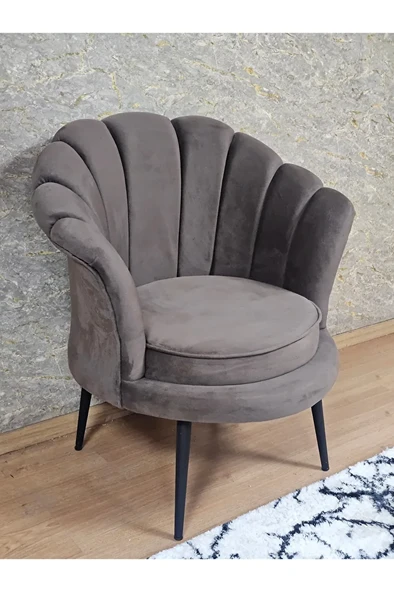 Tekli İstiridye Siyah Boyalı Sivriltme Ayak Çay Seti Koltuk Tekli Berjer , Balkon, Salon, Ofis Kahverengi Renk 47 x 47 Boyut/Ebat ürün görseli 1