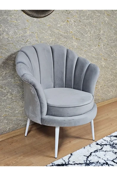 Tekli İstiridye Beyaz Boyalı Sivriltme Ayak Çay Seti Koltuk Tekli Berjer , Balkon, Salon, Ofis Gri Renk 47 x 47 Boyut/Ebat ürün görseli 1