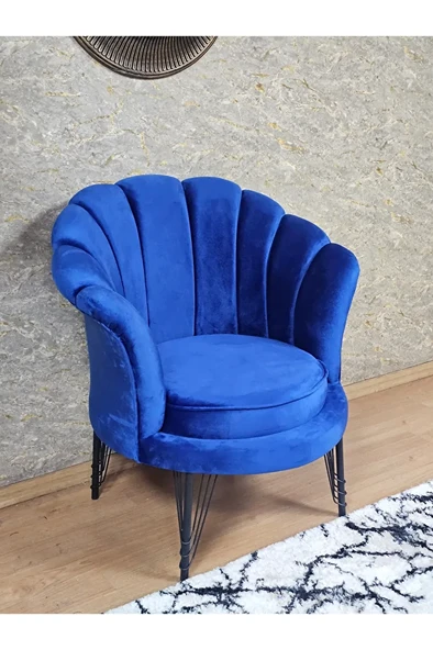 Tekli İstiridye Siyah Boyalı Telli Ayak Çay Seti Koltuk Tekli Berjer , Balkon, Salon, Ofis Mavi Renk 47 x 47 Boyut/Ebat ürün görseli 1