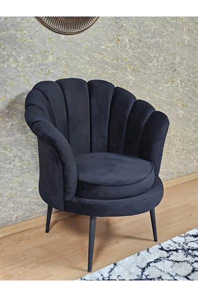 Tekli İstiridye Siyah Boyalı Sivriltme Ayak Çay Seti Koltuk Tekli Berjer , Balkon, Salon, Ofis Siyah Renk 47 x 47 Boyut/Ebat ürün görseli 1