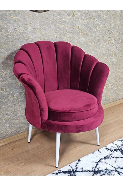 Tekli İstiridye Beyaz Boyalı Sivriltme Ayak Çay Seti Koltuk Tekli Berjer , Balkon, Salon, Ofis Bordo Renk 47 x 47 Boyut/Ebat ürün görseli 1
