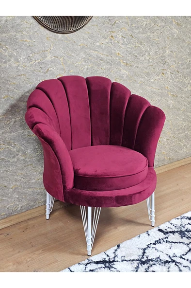 Tekli İstiridye Beyaz Boyalı Telli Ayak Çay Seti Koltuk Tekli Berjer , Balkon, Salon, Ofis Bordo Renk 47 x 47 Boyut/Ebat ürün görseli 1