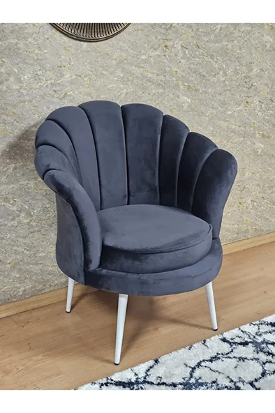 Tekli İstiridye Beyaz Boyalı Sivriltme Ayak Çay Seti Koltuk Tekli Berjer , Balkon, Salon, Ofis Füme Renk 47 x 47 Boyut/Ebat ürün görseli 1