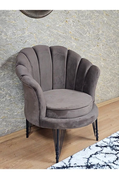 Tekli İstiridye Siyah Boyalı Telli Ayak Çay Seti Koltuk Tekli Berjer , Balkon, Salon, Ofis Kahverengi Renk 47 x 47 Boyut/Ebat ürün görseli 1