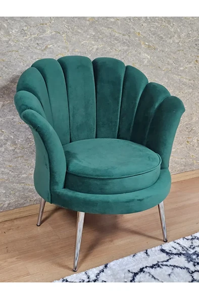 Tekli İstiridye Krom Kaplama Sivriltme Ayak Çay Seti Koltuk Tekli Berjer , Balkon, Salon, Ofis Yeşil Renk 47 x 47 Boyut/Ebat ürün görseli 1