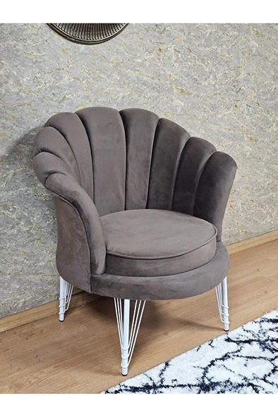 Tekli İstiridye Beyaz Boyalı Telli Ayak Çay Seti Koltuk Tekli Berjer , Balkon, Salon, Ofis Kahverengi Renk 47 x 47 Boyut/Ebat ürün görseli 1