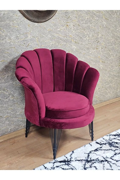 Tekli İstiridye Siyah Boyalı Telli Ayak Çay Seti Koltuk Tekli Berjer , Balkon, Salon, Ofis Bordo Renk 47 x 47 Boyut/Ebat ürün görseli 1