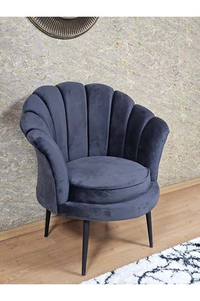 Tekli İstiridye Siyah Boyalı Sivriltme Ayak Çay Seti Koltuk Tekli Berjer , Balkon, Salon, Ofis Füme Renk 47 x 47 Boyut/Ebat ürün görseli 1