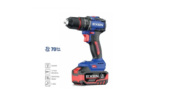 EXEN EN 274 DS 21 V. 4 AH. 70 NM. KÖMÜRSÜZ DARBELİ ŞARJLI MATKAP ürün görseli 1