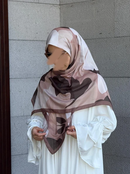 Pamuklu Vera Desen Eşarp-Kahve ürün görseli 1