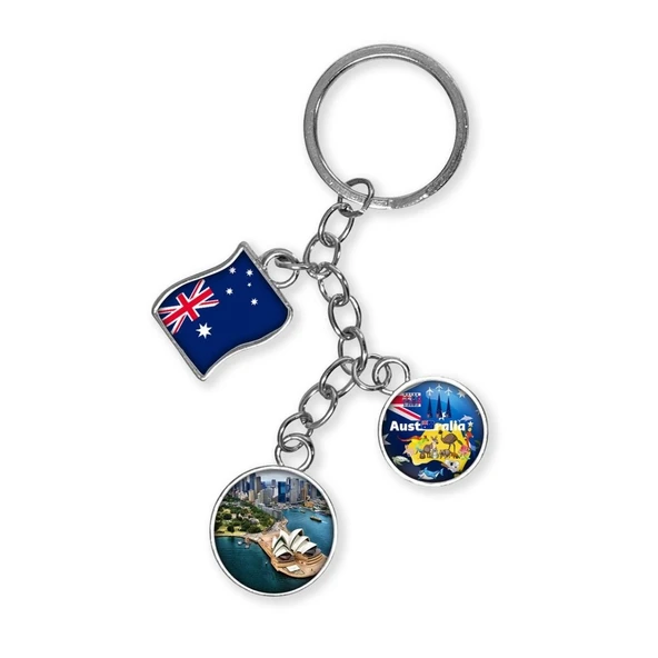 Avustralya Üçlü Epoksi Metal Çift Taraflı Damla Anahtarlık Australia ürün görseli 1