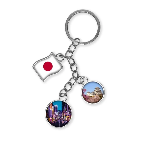 Japonya Üçlü Epoksi Metal Çift Taraflı Damla Anahtarlık Japan ürün görseli 1