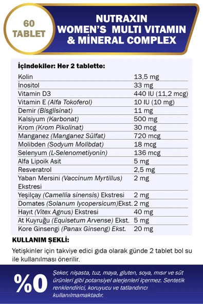 NUTRAXİN Vitals Women's Multivitamin Complex 60 Tablet- - Resim 3