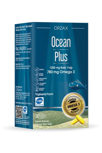OCEAN Orzax Plus 1200mg Omega 3 Saf Balık Yağı 30 Kapsül ürün görseli 1
