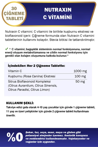 NUTRAXİN C Vitamini 500 Mg 30 Adet Çiğneme Tableti - Resim 2