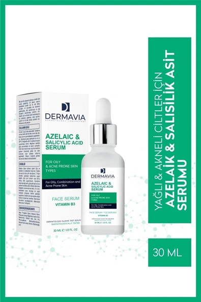DERMAVİA Azelaıc & Salıcylıc Acıd Serum Yağlı Akne Eğilimli Cilt Tipleri Için Yüz Serumu 30 ml ürün görseli 1