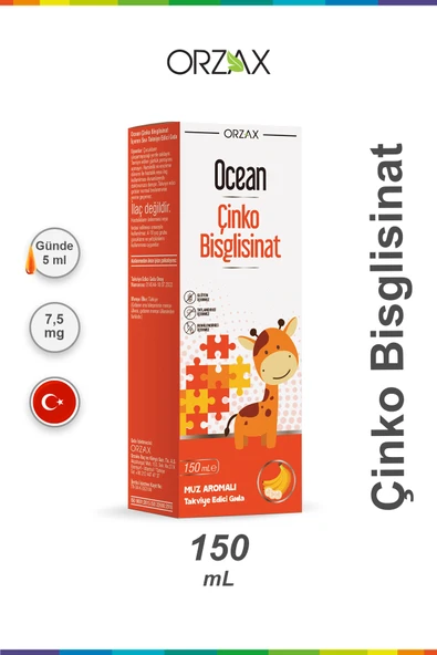 Ocean Çinko Bisglisinat 150 ml Muz Aromalı Şurup – Bağışıklık ve Cilt Sağlığı Takviyesi ürün görseli 1