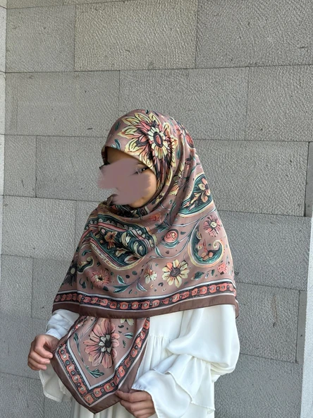Pamuklu Flora Desen Eşarp-Kahve - Resim 5