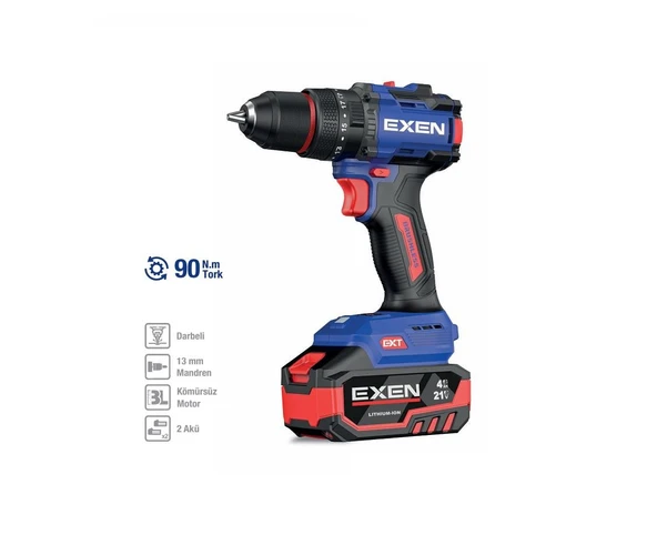 EXEN EN 294 DS 21 V. 4 AH. 90 NM. KÖMÜRSÜZ DARBELİ ŞARJLI MATKAP ürün görseli 1