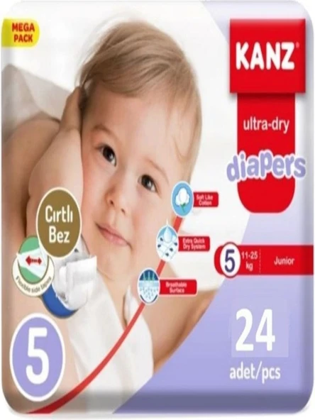 Kanz Ultra-Dry 5 Numara Junior 24'lü Bel Bantlı Bez 2li Paket (48 adet) ürün görseli 1