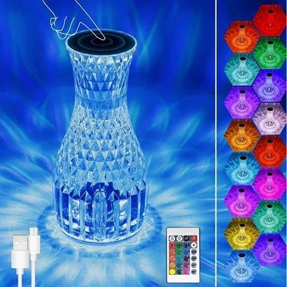 Sürahi Model USB Şarjlı Kumandalı 16 Farklı Işık Modlu Masa Üstü Kristal Akrilik Lamba Led ürün görseli 1