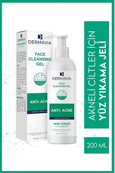DERMAVİA Akne Karşıtı Yüz Yıkama Jeli 200 ml - Salisilik Asit & Zinc PCA ile Cilt Temizliği ürün görseli 1