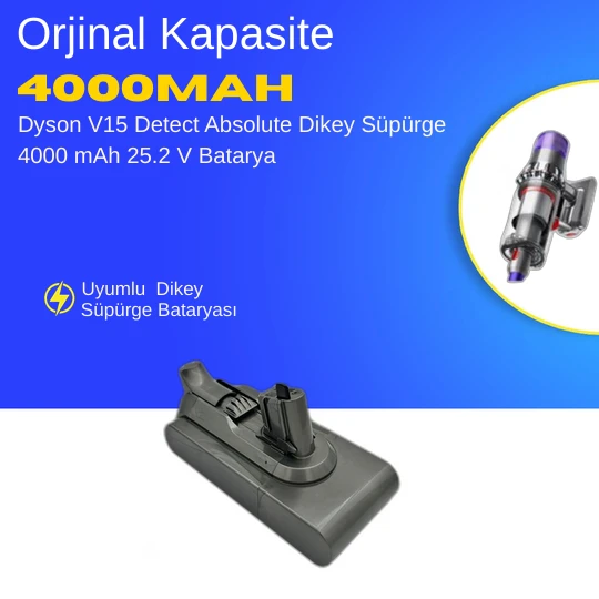 Dyson V15 Detect Absolute Dikey Süpürge 4000 mAh 25.2 V  Batarya – Orjinal Uyumlu Uzun Ömürlü, Yüksek Performans Pil ürün görseli 1