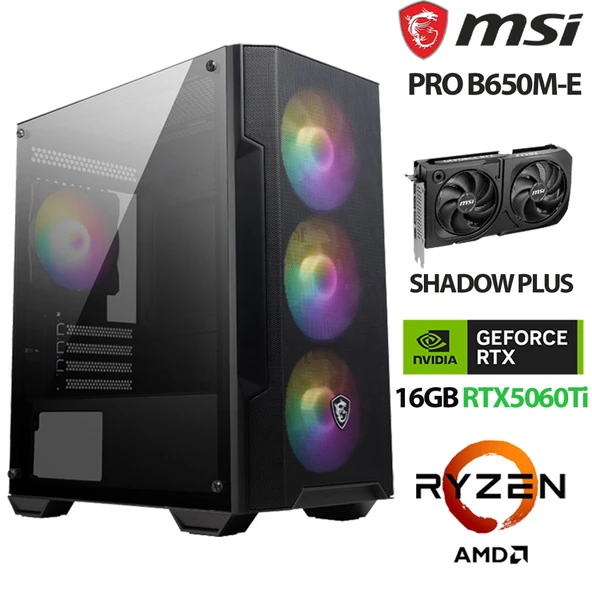 Xaser Force X9 Ryzen 5 7500F 32GB DDR5 Ram 1TB M.2 NVMe SSD 16GB RTX5060 Ti Masaüstü Oyuncu Hazır Msı Sistem ürün görseli 1