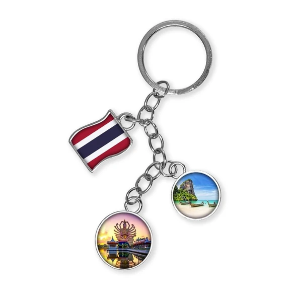 Tayland Üçlü Epoksi Metal Çift Taraflı Damla Anahtarlık Thailand ürün görseli 1
