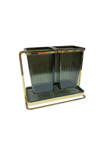 IVORY Gold Metal Standlı Çift Akrilik Hazneli Tezgah üstü Kaşıklık ürün görseli 1